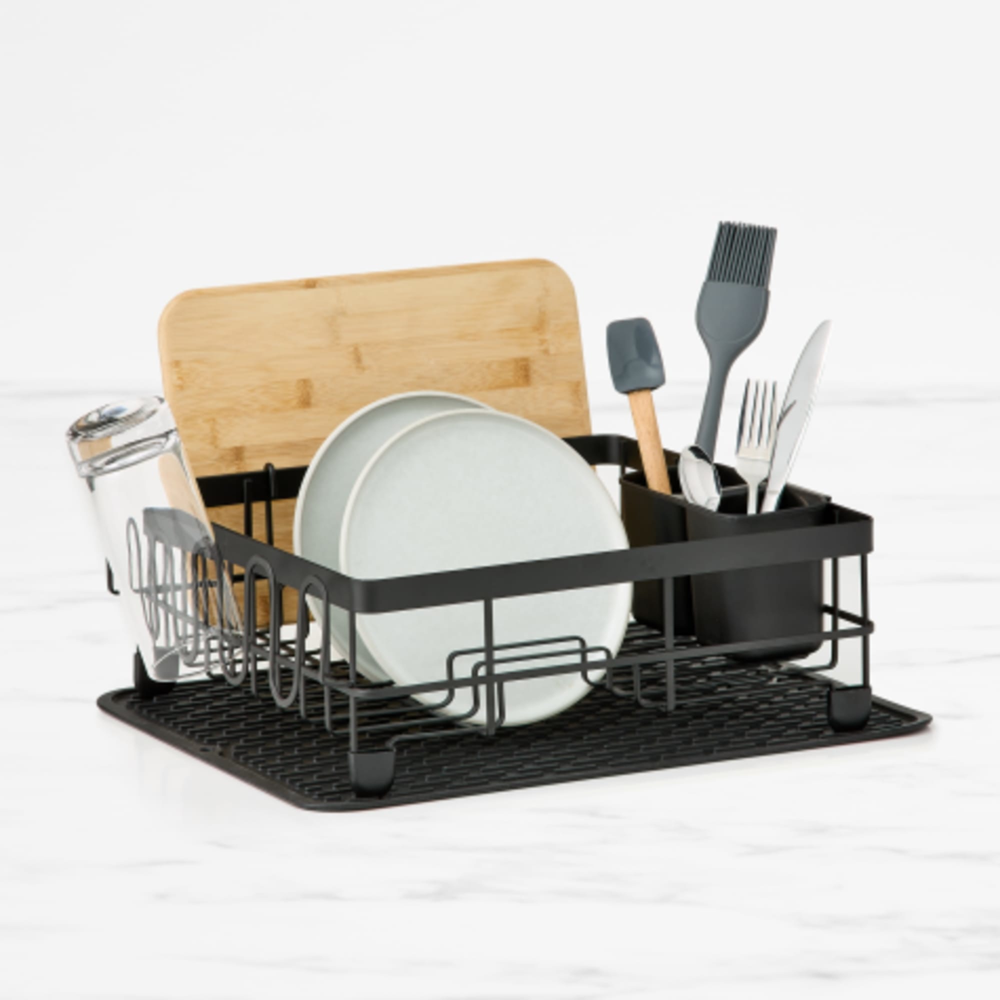 Kitchen Pro Tidy Dish Rack with Silicone Mat Black Kitchenware